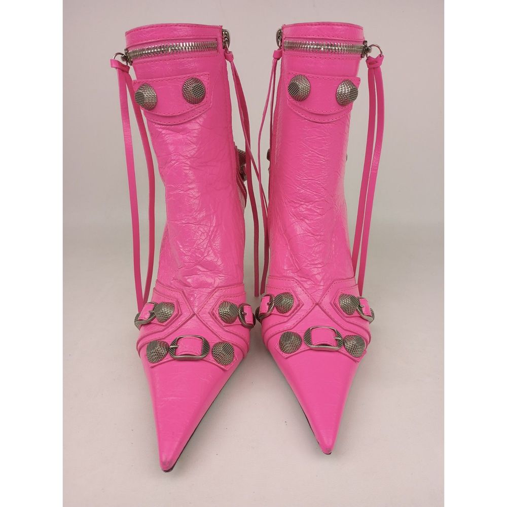 Balenciaga Women's Fluo Pink Cagole Leather Pointed Toe Ankle Boots Size 37.5 - Picture 4 of 9